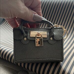 ✨Luxury Bronze Leatherlook Top-Handle Keychain/Bag Charm w/ Gold Lock Accent✨NWT